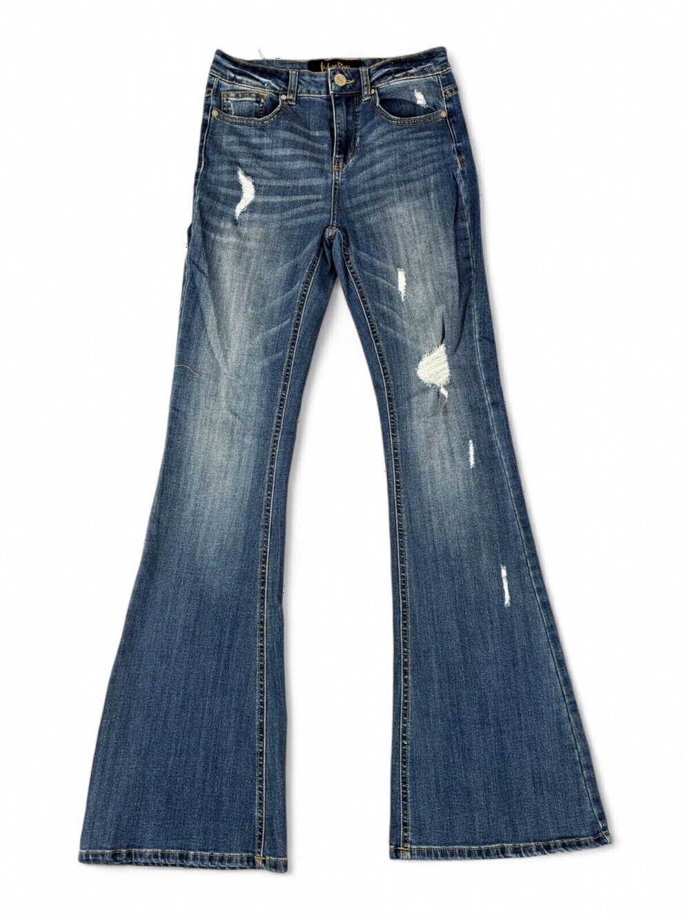Indigo Rein Women's Flare Wide-Leg Distressed Jeans Sz 26